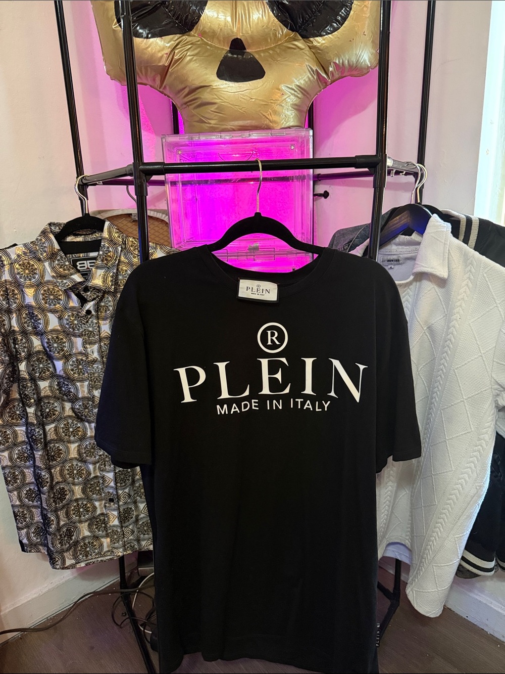 Philipp Plein Black Crewneck T-Shirt with White Logo